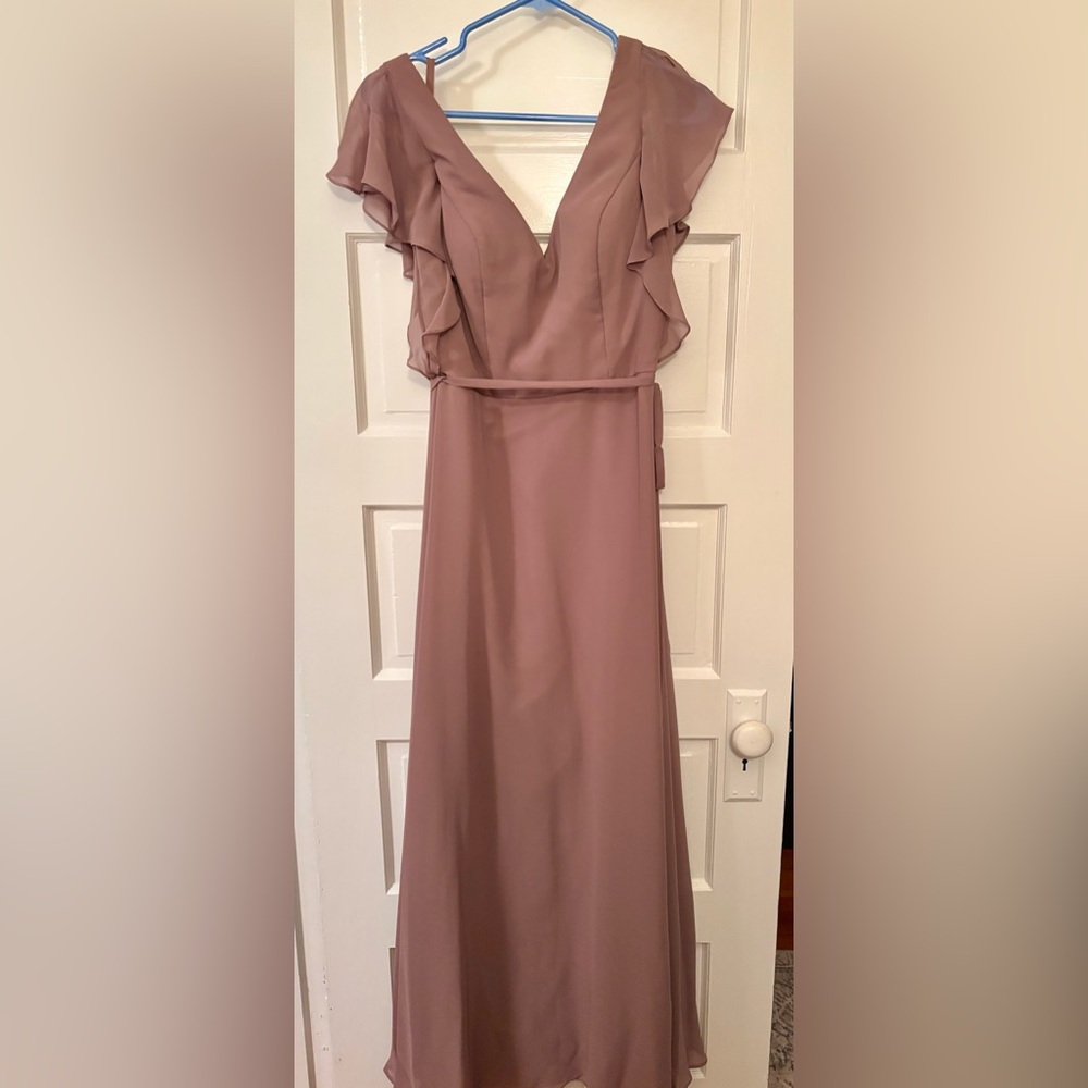 Morilee Bridesmaids Dress Style 21591: Flutter Sleeve V-Neck (Fawn Taupe Color)